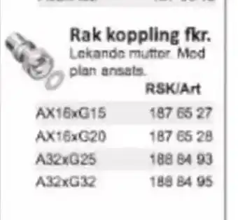 Rinkaby Rör Rak koppling fkr. erbjuda