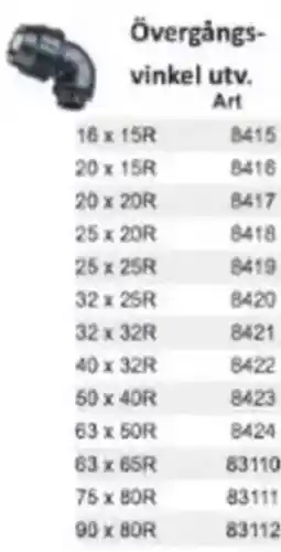 Rinkaby Rör Övergångs- vinkel utv. erbjuda