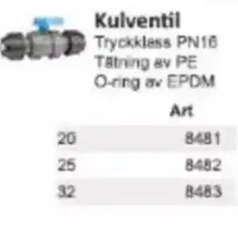 Rinkaby Rör Kulventil Tryckklass PN16 Tätning av PE O-ring av EPDM erbjuda