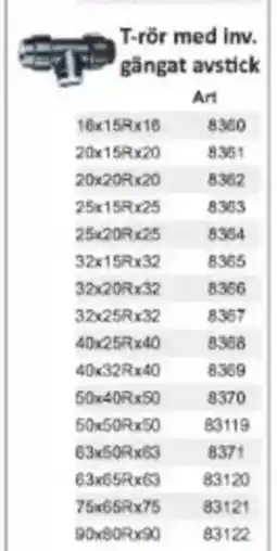 Rinkaby Rör T-rör med inv. gängat avstick erbjuda