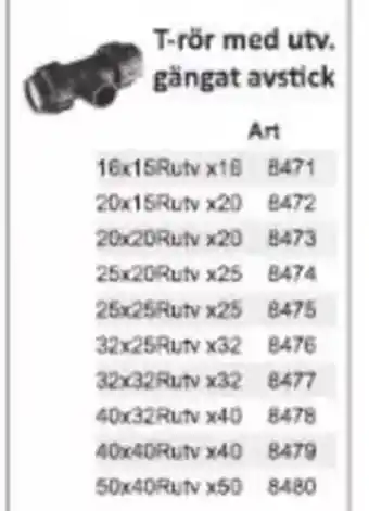 Rinkaby Rör T-rör med utv. gängat avstick erbjuda