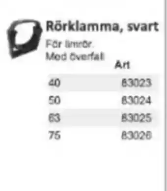 Rinkaby Rör Rörklamma, svart erbjuda