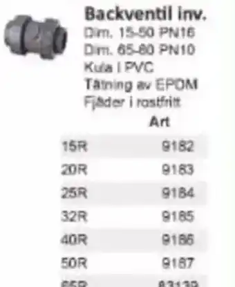 Rinkaby Rör Backventil inv. erbjuda