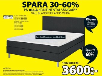 JYSK Dreamzone Plus C60 Kontinentalsång Svart-08 160x200cm erbjuda
