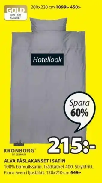 JYSK Kronborg Alva Påslakanset I Satin 150x210 cm erbjuda