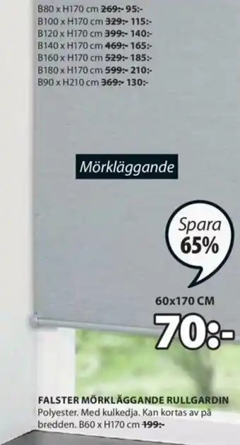 JYSK Falster Mörkläggande Rullgardin B60 x H170 cm erbjuda