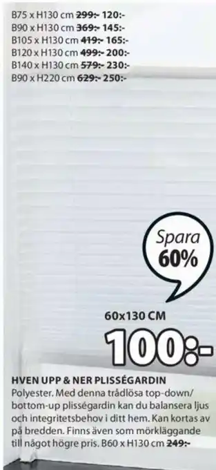 JYSK Hven Upp & Ner Plisségardin B60 x H130 cm erbjuda
