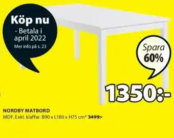 JYSK Nordby Matbord B90 x L180 x H75 cm erbjuda