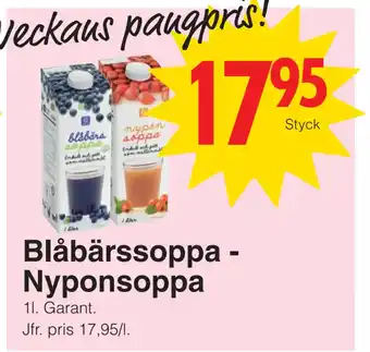 Matöppet Blåbärssoppa Nyponsoppa erbjuda