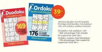 Akademibokhandeln Utmana dig själv och din logiska förmåga med duodku, två sudokun i ett, och orduko, sudoku med ord. erbjuda