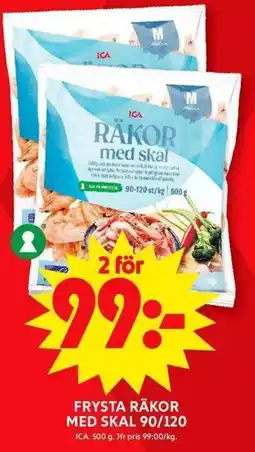 ICA Maxi ICA Frysta räkor med skal 90/120 erbjuda