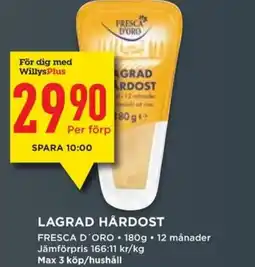 Willys FRESCA D'ORO Lagrad hårdost erbjuda