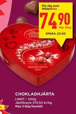 Willys LINDT Chokladhjärta erbjuda