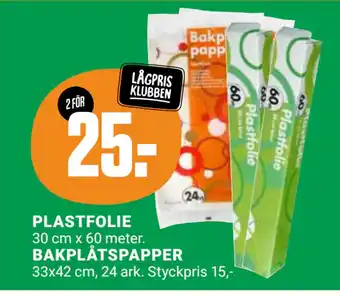 ÖoB PLASTFOLIE, BAKPLÅTSPAPPER erbjuda