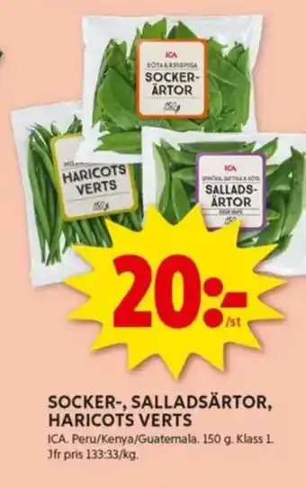 ICA Kvantum Socker-, salladsärtor, haricots verts erbjuda