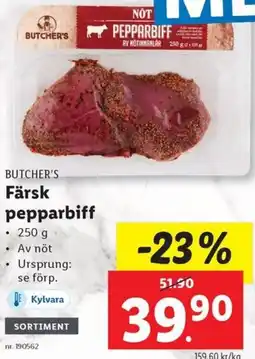 Lidl BUTCHER'S Färsk pepparbiff erbjuda