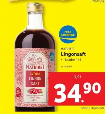 Lidl MATRIKET Lingonsaft Spädes 1+4 erbjuda