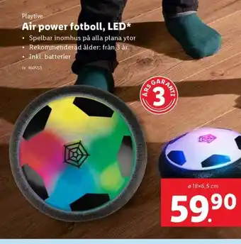 Lidl Playtive Air power fotboll, LED* Spelbar inomhus på alla plana ytor Rekommenderad ålder: från 3 år Inkl. batterier erbjuda