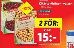 Lidl FRESHONA Kikärtor/bönor i vatten erbjuda