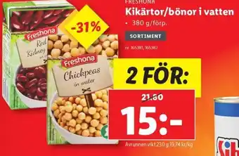 Lidl FRESHONA Kikärtor/bönor i vatten erbjuda