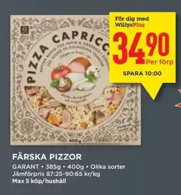 Willys GARANT Färska pizzor erbjuda