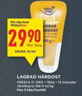 Willys FRESCA D'ORO Lagrad hårdost erbjuda