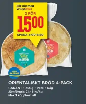 Willys GARANT Orientaliskt bröd 4-pack erbjuda