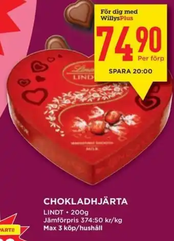 Willys LINDT Chokladhjärta erbjuda