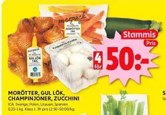 ICA Kvantum ICA Morötter, gul lök, champinjoner, zucchini erbjuda