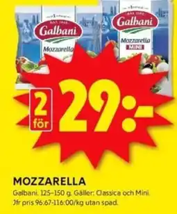 ICA Kvantum GALBANI Mozzarella erbjuda