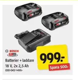 Jula Batterier + laddare 18 V, 2x 2,5 Ah erbjuda