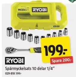 Jula RYOBI Spärrnyckelsats 10 delar 1/4" erbjuda