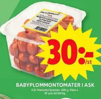 ICA Maxi ICA Babyplommontomater i ask erbjuda