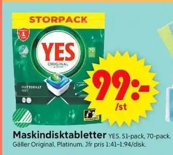 ICA Supermarket YES Maskindisktabletter erbjuda