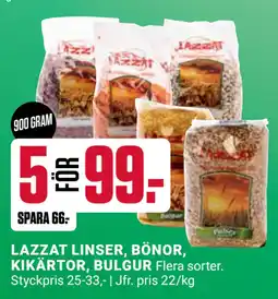 ÖoB LAZZAT LINSER, BÖNOR, KIKÄRTOR, BULGUR erbjuda