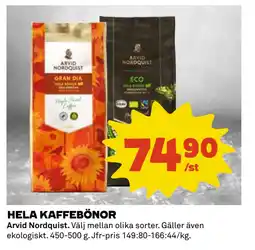 Coop Daglivs HELA KAFFEBÖNOR erbjuda