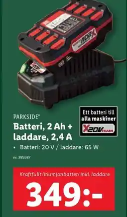 Lidl PARKSIDE Batteri, 2 Ah + laddare, 2,4 A erbjuda