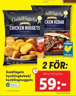 Lidl GULDFÅGELN kycklingkebab/ kycklingnuggets erbjuda