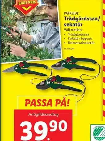 Lidl PARKSIDE Trädgårdssax/ sekatör erbjuda