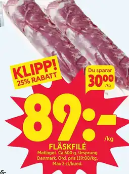 Ica Hajen Lagpris FLÄSKFILÉ erbjuda