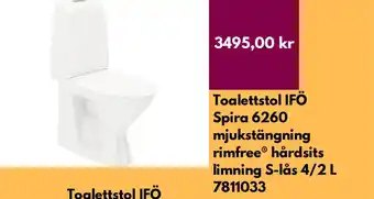 Hornbach Toalettstol ifö spira 6260 mjukstängning rimfree® hårdsits limning s-lås 4/2 l 7811033 erbjuda