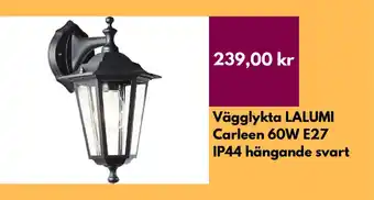 Hornbach Vägglykta lalumi carleen 60w e27 ip44 hängande svart erbjuda