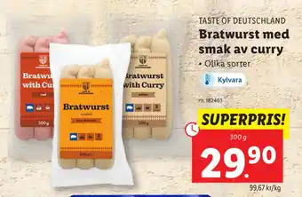 Lidl Bratwurst med smak av curry erbjuda