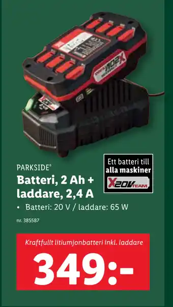 Lidl Batteri, 2 Ah + laddare, 2,4 A erbjuda