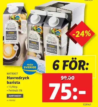 Lidl Havredryck barista erbjuda