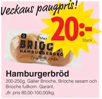 Matöppet Hamburgerbröd erbjuda