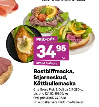 City Gross Rostbiffmacka, Stjerneskud, Köttbullemacka erbjuda