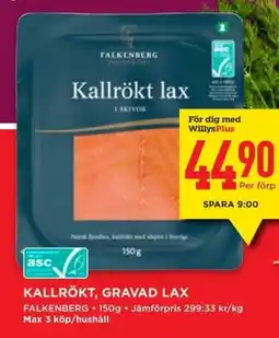 Willys FALKENBERG Kallrökt, gravad lax erbjuda