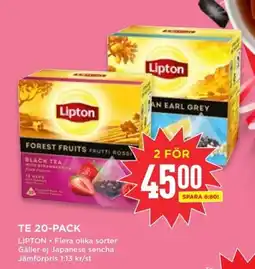 Willys LIPTON Te 20-pack erbjuda