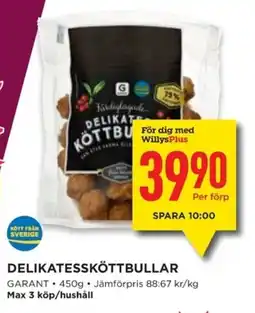 Willys GARANT Delikatessköttbullar erbjuda